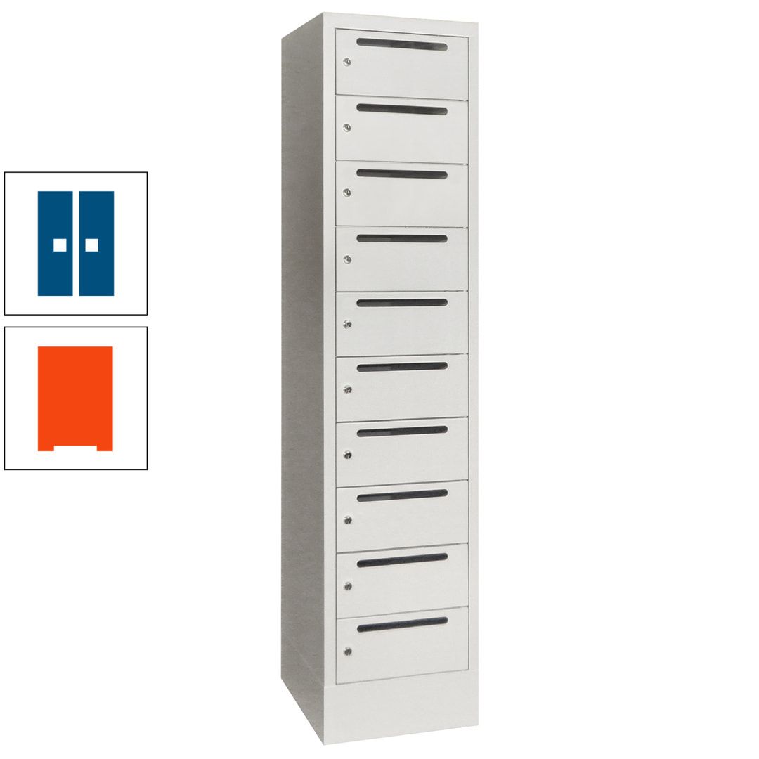 Postverteilerschrank, Schließfachschrank, 1 Abteil a 400 mm, 10 Fächer, 1.850 x 400 x 500 mm (HxBxT), Korpus anthrazitgrau, Front anthrazitgrau