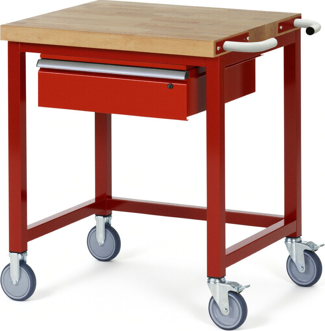 Mobile Werkbank mit 1 Schublade - 150:1 - höhenverstellbar 880-1.080 mm - 750 x 700 mm (BxT) - 450 kg - Buche - Anthrazitgrau