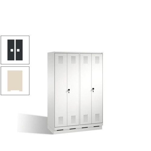 Doppel-Spind, Doppeltüren, Garderobenschrank mit Sockel, 4 Abteile a 300 mm, Korpus anthrazitgrau, Tür anthrazitgrau, 1.800 x 1.200 x 500 mm (HxBxT)