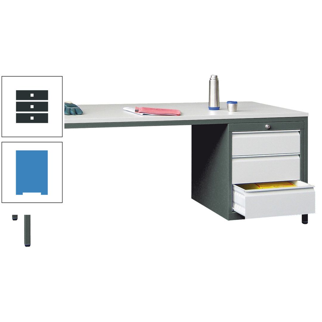 Meisterschreibtisch - 3 Schubladen 150 / 175 mm - 720 x 1.700 x 800 mm (HxBxT) - anthrazitgrau