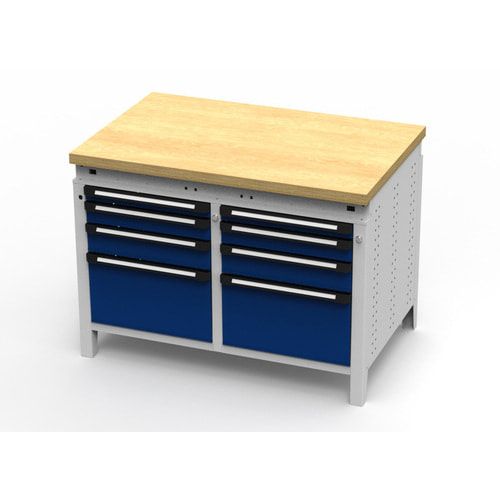 OTTOKIND Werkbank - bündige Arbeitsplatte - 850 x 1.150 x 750 mm (HxBxT) - 8 Schubladen - lichtgrau
