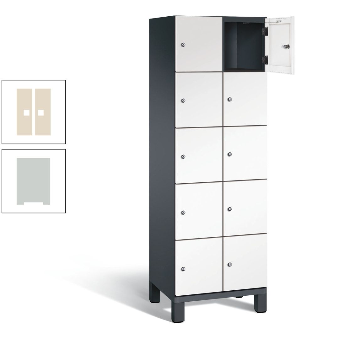 Fächerschrank, Stahlschrank, 10 Fächer, Türöffnungsbegrenzer, Füße, 1.980 x 600 x 525 mm (HxBxT), Korpus anthrazitgrau, Front anthrazitgrau