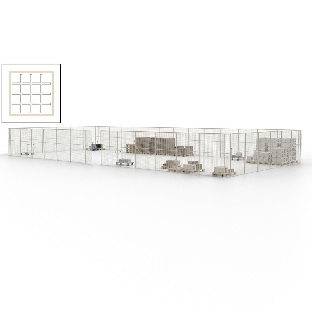 Maschinen Schutzgitter - Hallentrennwand - Sicherheitszaun - Tür - 57 m - 2.200 x 19.900 x 9.400 mm (HxBxT) - enzianblau