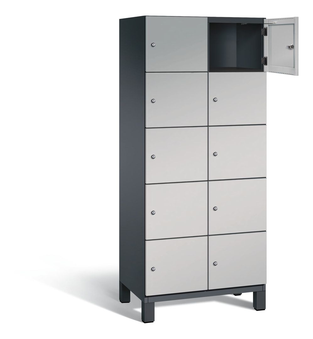 Fächerschrank, Stahlschrank, 10 Fächer, Türöffnungsbegrenzer, Füße, 1.980 x 800 x 525 mm (HxBxT), Korpus anthrazitgrau, Front anthrazitgrau