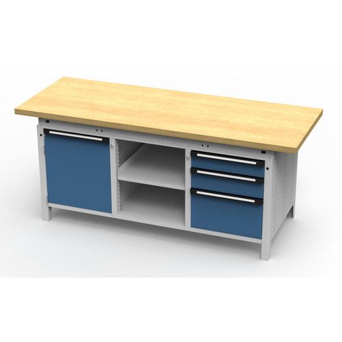 OTTOKIND Werkbank - bündige Arbeitsplatte - 850 x 1.695 x 750 mm (HxBxT) - 3 Schubladen - 1 Schrank - 2 Ablageböden - lichtgrau / anthrazitgrau