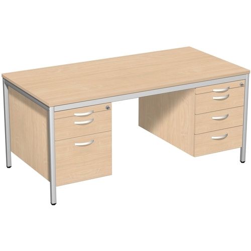 Schreibtisch 4-Fuß Eco - zwei Hängecontainer - 7 Schubfächer - abschließbar - 720 x 1.600 x 800 mm (HxBxT) - Gestell lichtgrau - Dekor Ahorn