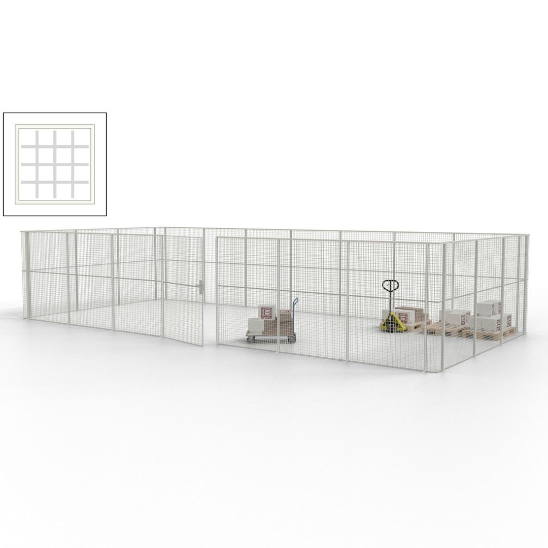 Hallentrennwand - Flügeltür, Gitter - 19 Gitterwände - 2.200 x 10.900 x 4.900 mm (HxBxT) - Perlweiß/reinorange