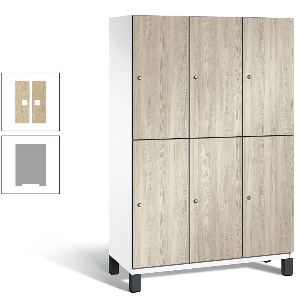 Fächerschrank, Garderobenschrank, mit Füßen, 3 Abteile, 1.980 x 1.200 x 525 mm (HxBxT), Korpus anthrazitgrau, Tür Donau-Ahorn