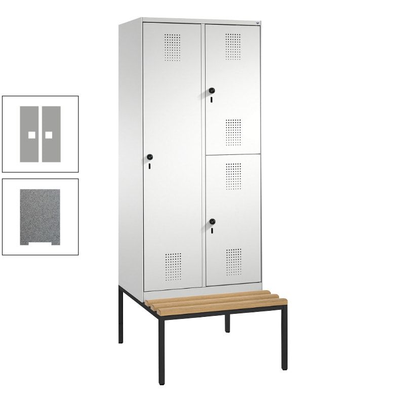 Garderobenschrank, Spind ein- und doppelstöckig Sitzbank, 2 Abteile, 3 Fächer, 2.090 x 800 x 500 mm (HxBxT), Front anthrazitgrau, Korpus anthrazitgrau