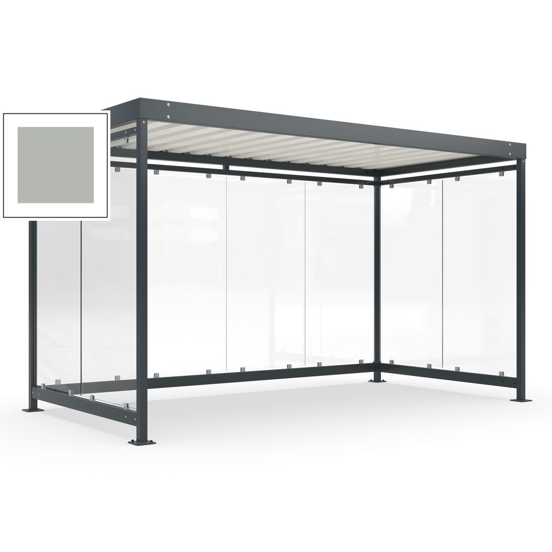 Fahrradunterstand, Fahrgastunterstand, Bushaltestelle, Bausatz, 12-13 Personen, 2.510 x 4.195 x 2.165 mm (HxBxT), 8 Wände, Achatgrau