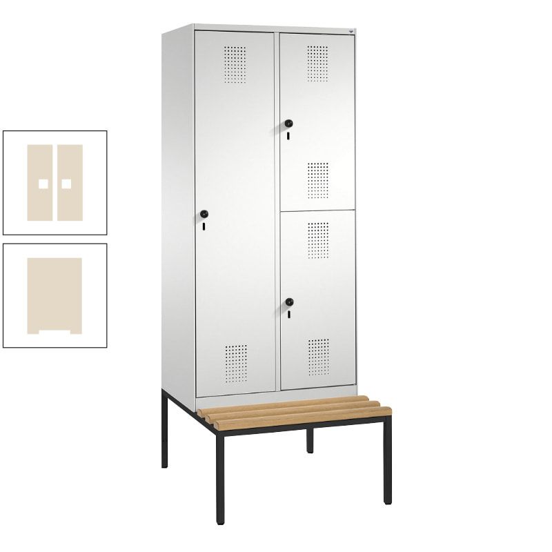 Garderobenschrank, Spind ein- und doppelstöckig Sitzbank, 2 Abteile, 3 Fächer, 2.090 x 800 x 500 mm (HxBxT), Front anthrazitgrau, Korpus anthrazitgrau