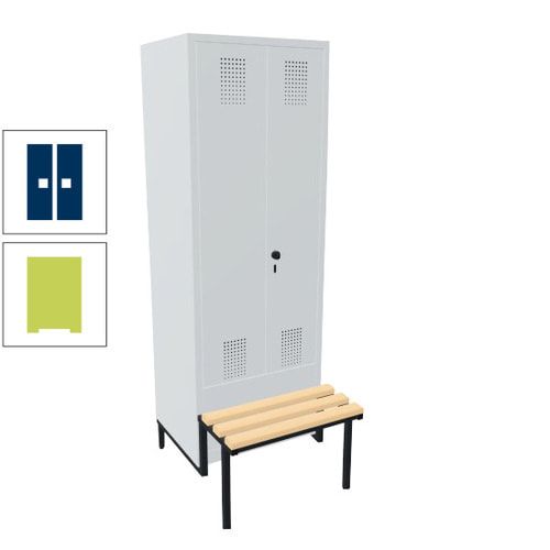 Doppel-Spind, Garderobenschrank, Buche Sitzbank integriert, 2 Abteile a 400 mm, Korpus anthrazitgrau, Tür anthrazitgrau, 1.850 x 800 x 815 mm (HxBxT)