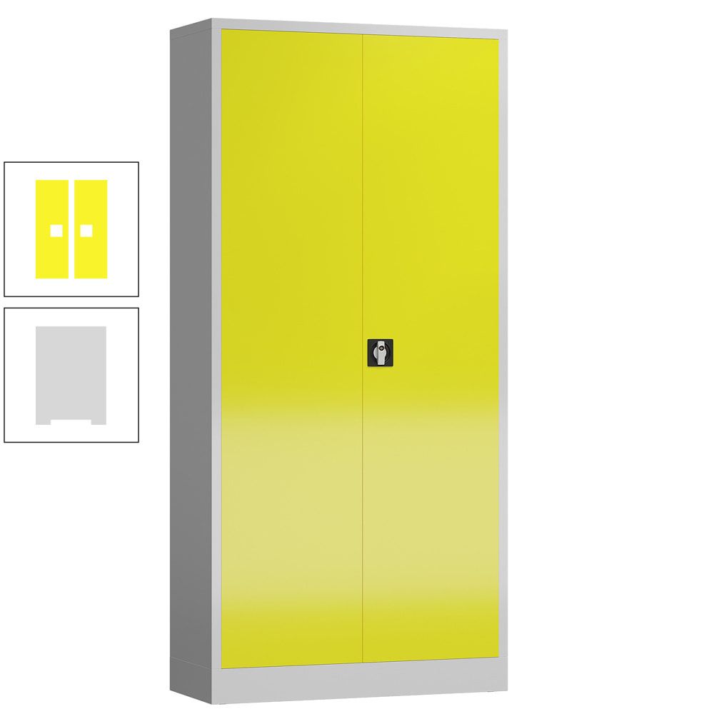 Aktenschrank, Büroschrank, abschließbar, Flügeltüren, 4 Fachböden, 1.945 x 920 x 500 mm (HxBxT), Stahl, Korpus und Türen lichtgrau