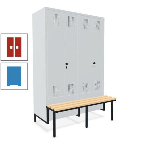 Doppel-Spind, Garderobenschrank, Buche Sitzbank integriert, 4 Abteile 300 mm, Korpus anthrazitgrau, Tür anthrazitgrau, 1.850 x 1.200 x 815 mm (HxBxT)