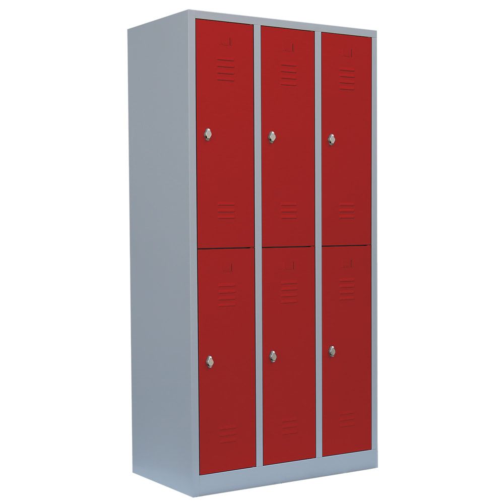 Garderobenschrank, Doppelstockspind, 3 Abteile, 6 Fächer, 1.800 x 885 x 500 mm (HxBxT), Stahl, Drehriegel, Korpus: lichtgrau, Front: anthrazitgrau