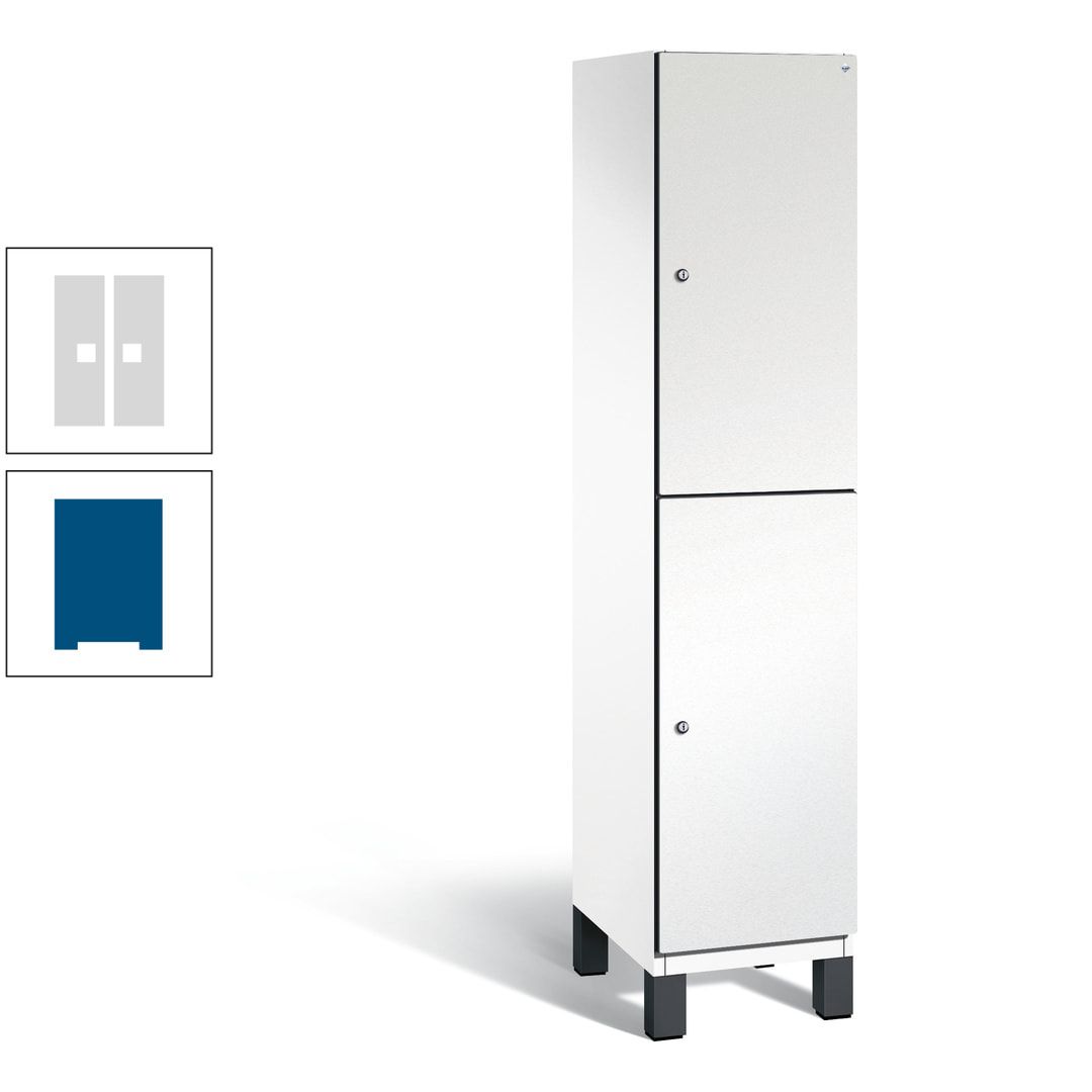 Fächerschrank, Stahlschrank, doppelstöckig, 2 Fächer, Füße, Korpus anthrazitgrau, Tür anthrazitgrau, 1.980 x 400 x 525 mm (HxBxT)