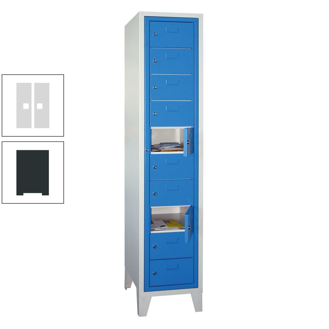 Schließfachschrank - Wäscheausgabeschrank - 10 Fächer a 315 mm - 1.850x400x500 mm (HxBxT) - Füße - Zylinderschloss - anthrazitgrau
