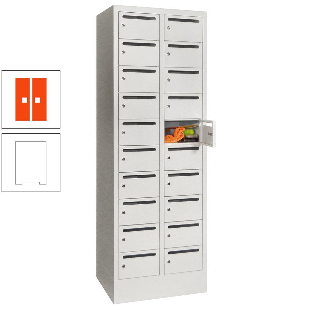 Postverteilerschrank, Schließfachschrank, 2 Abteile a 300 mm, 20 Fächer, 1.850 x 600 x 500 mm (HxBxT), Korpus anthrazitgrau, Front anthrazitgrau