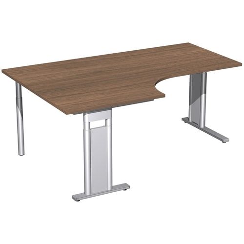 Eckschreibtisch, Eckteil 800 mm, links, Füße einseitig verkürzt, C-Fuß Pro, höhenverstellbar, 680-820 x 1.600 x 1.200 mm (HxBxT), Dekor Ahorn