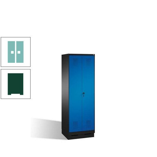 Doppel-Spind, Doppeltüren, Garderobenschrank mit Sockel, 2 Abteile a 300 mm, Korpus anthrazitgrau, Tür anthrazitgrau, 1.800 x 600 x 500 mm (HxBxT)