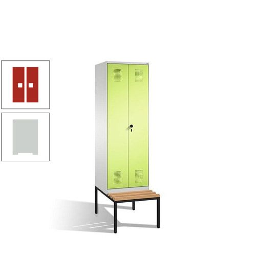 Doppel-Spind, Garderobenschrank, Buche Sitzbank untergebaut, 2 Abteile a 300 mm, Korpus anthrazitgrau, Tür anthrazitgrau, 2.090 x 600 x 815 mm (HxBxT)