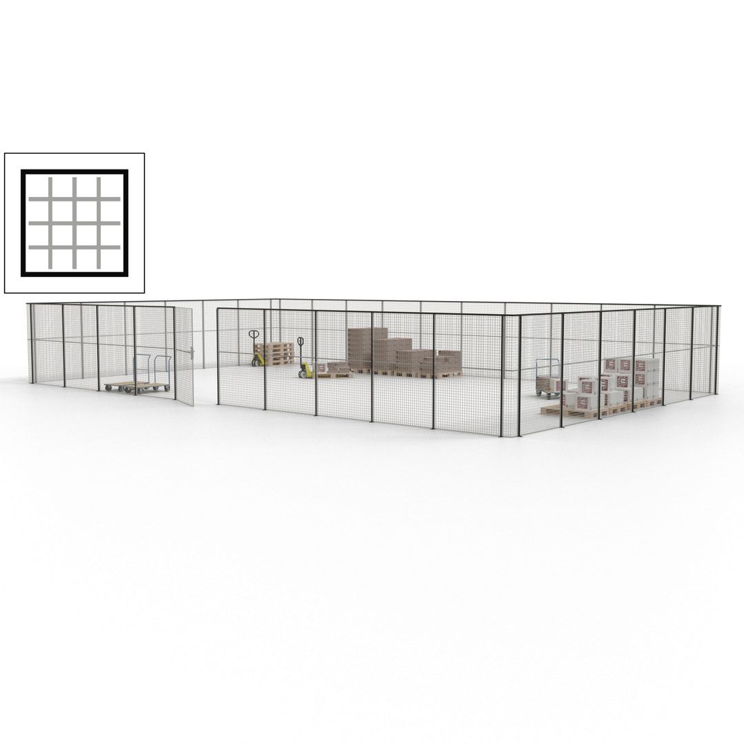 Maschinen Schutzgitter - Hallentrennwand - Sicherheitszaun - Tür - 48 m - 2.200 x 15.400 x 9.400 mm (HxBxT) - enzianblau