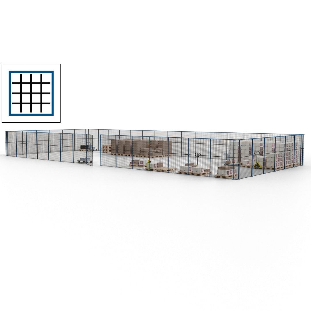 Maschinen Schutzgitter - Hallentrennwand - Sicherheitszaun - Tür - 63 m - 2.200 x 22.900 x 9.400 mm (HxBxT) - enzianblau