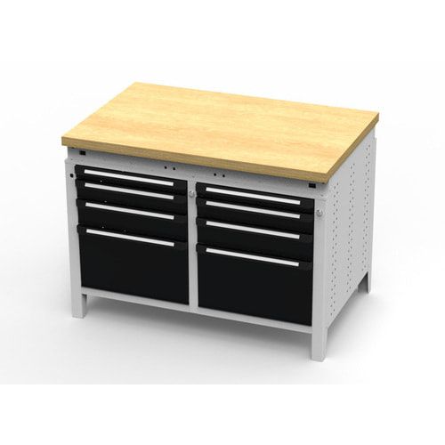 OTTOKIND Werkbank - bündige Arbeitsplatte - 850 x 1.150 x 750 mm (HxBxT) - 8 Schubladen - lichtgrau