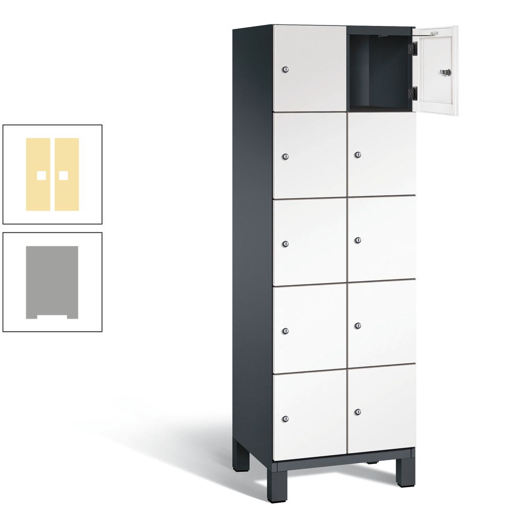Fächerschrank, Stahlschrank, 10 Fächer, Türöffnungsbegrenzer, Füße, 1.980 x 600 x 525 mm (HxBxT), Korpus anthrazitgrau, Front anthrazitgrau