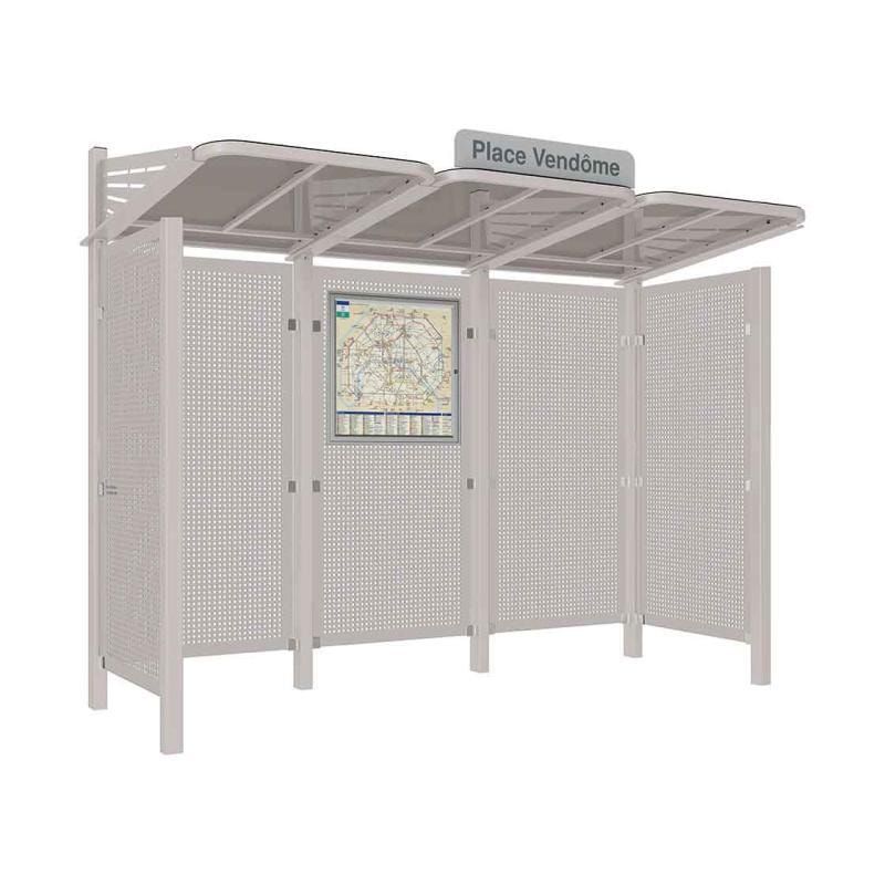 Buswartehalle - Unterstand - Stahlblech Verkleidung - Fahrplankasten - Haltestellenschild - 2.200 x 3.000 x 1.500 mm (HxBxT) - enzianblau