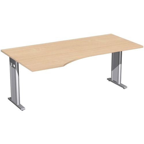 Eckschreibtisch, Ecke links, Füße einseitig verkürzt, C-Fuß Pro, 720 x 1.600 x 1.000 mm (HxBxT), Gestell silber, Dekor Ahorn