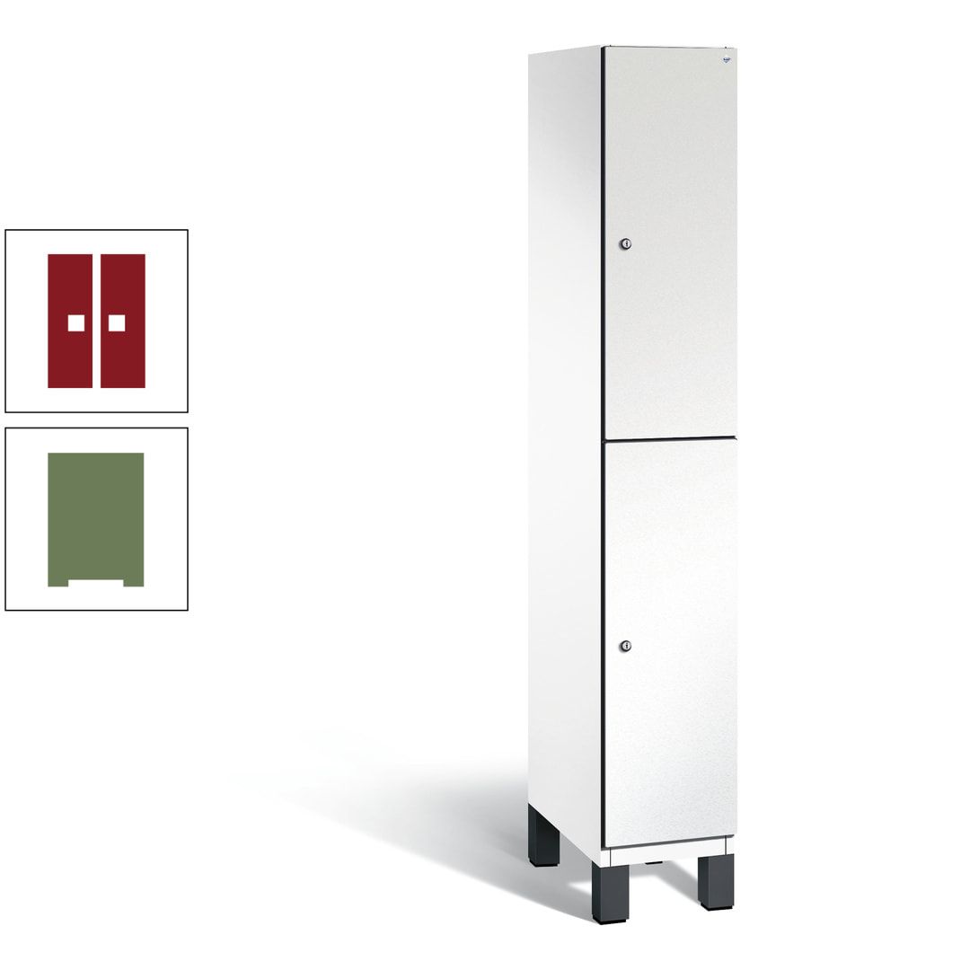 Fächerschrank, Stahlschrank, doppelstöckig, 2 Fächer, Füße, Korpus anthrazitgrau, Tür anthrazitgrau, 1.980 x 300 x 525 mm (HxBxT)