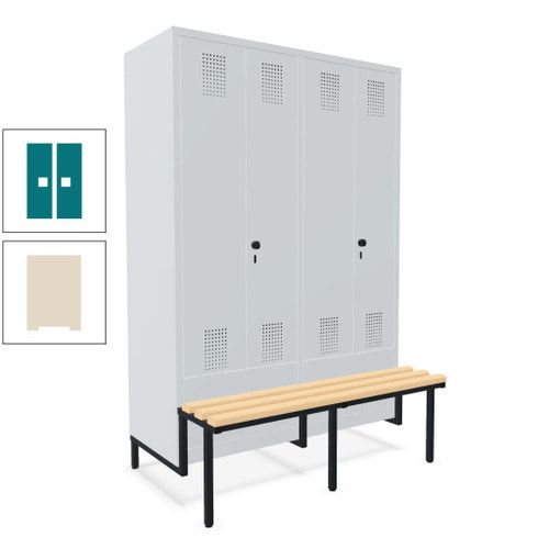 Doppel-Spind, Garderobenschrank, Buche Sitzbank integriert, 4 Abteile 300 mm, Korpus anthrazitgrau, Tür anthrazitgrau, 1.850 x 1.200 x 815 mm (HxBxT)