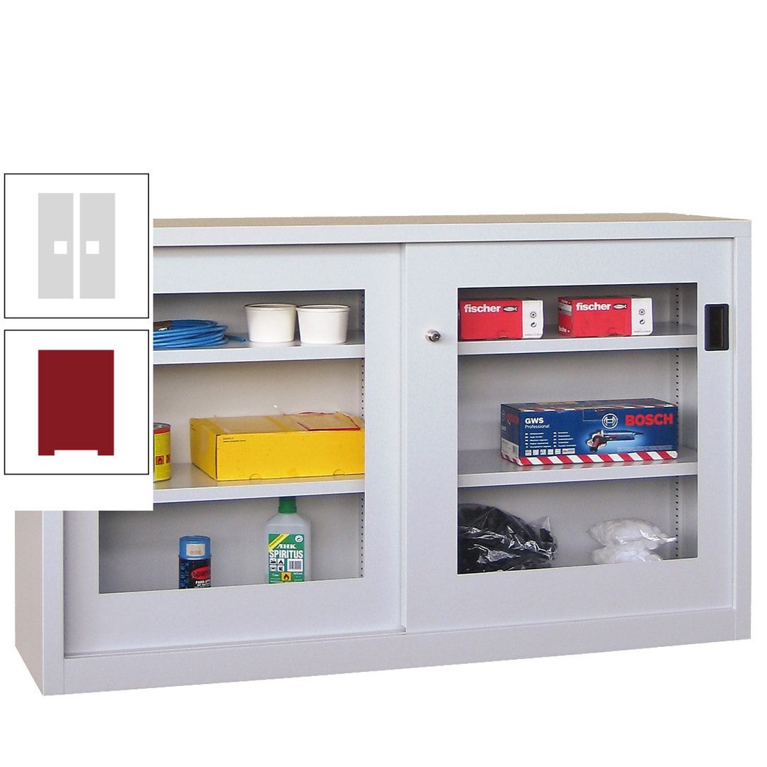 Schiebetürenschrank - Sichtfenstertüren - 1.000x1.500x600 mm (HxBxT) - 4 Böden, verzinkt - Zylinderschloss - anthrazitgrau