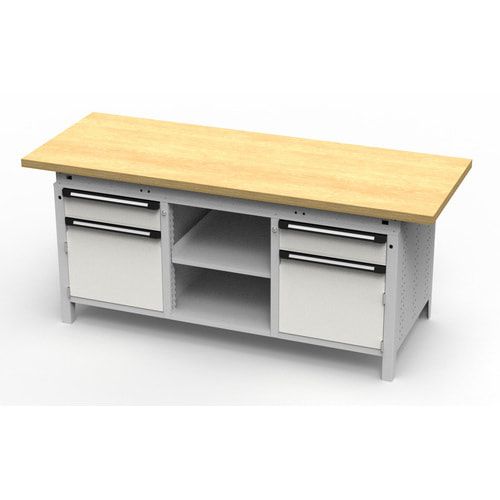 OTTOKIND Werkbank - bündig Arbeitsplatte - 850 x 1.695 x 750 mm (HxBxT) - 2 Schubladen - 2 Schränke - 2 Ablageböden - lichtgrau