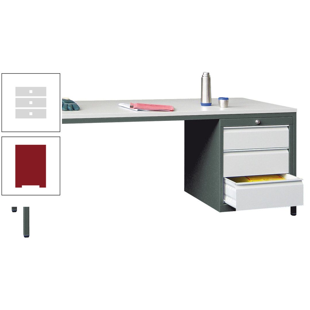 Meisterschreibtisch - 3 Schubladen 150 / 175 mm - 720 x 1.700 x 800 mm (HxBxT) - anthrazitgrau