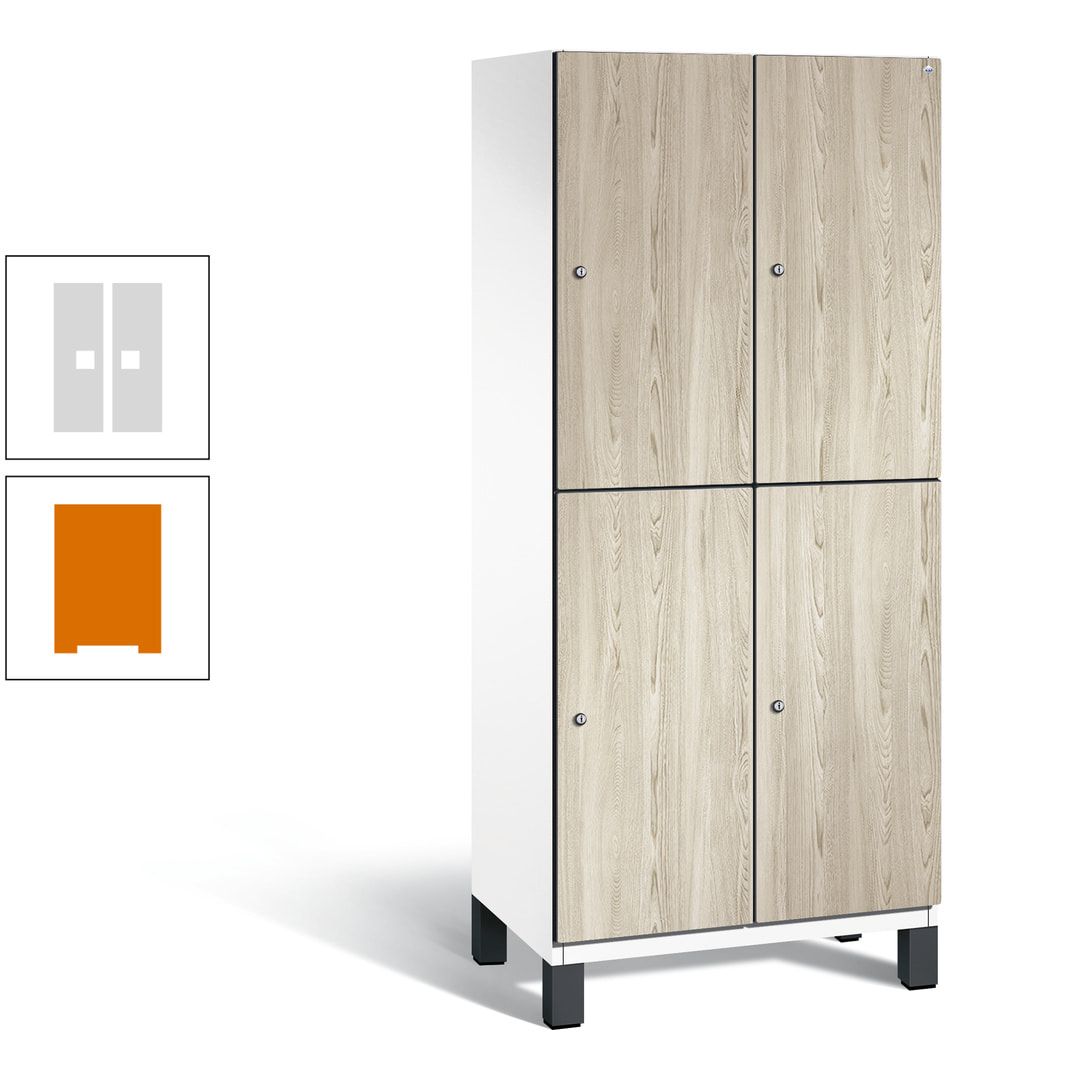 Fächerschrank, Garderobenschrank, mit Füßen, 2 Abteile, 1.980 x 800 x 525 mm (HxBxT), Korpus anthrazitgrau, Tür Donau-Ahorn