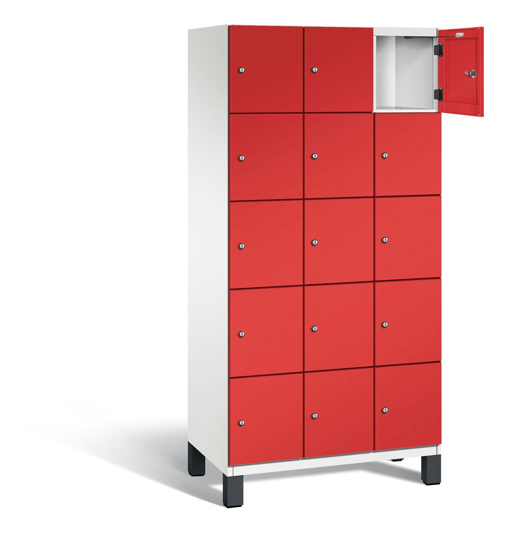 Fächerschrank, Stahlschrank, 15 Fächer, Türöffnungsbegrenzer, Füße, 1.980 x 900 x 525 mm (HxBxT), Korpus anthrazitgrau, Front anthrazitgrau