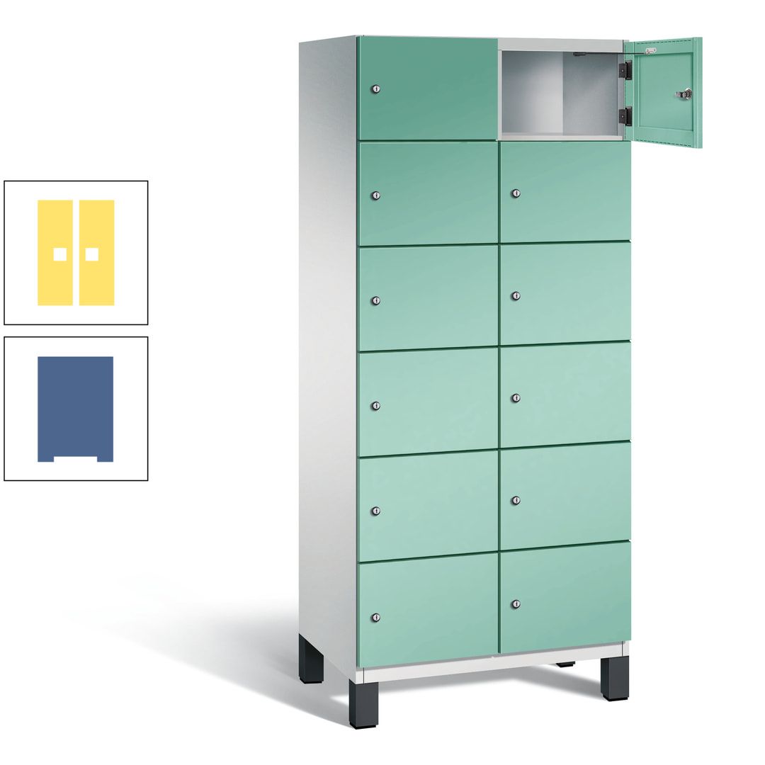 Fächerschrank, Stahlschrank, 12 Fächer, Türöffnungsbegrenzer, Füße, 1.980 x 800 x 525 mm (HxBxT), Korpus anthrazitgrau, Front anthrazitgrau