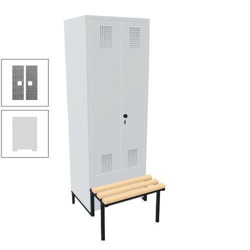 Doppel-Spind, Garderobenschrank, Buche Sitzbank integriert, 2 Abteile a 400 mm, Korpus anthrazitgrau, Tür anthrazitgrau, 1.850 x 800 x 815 mm (HxBxT)
