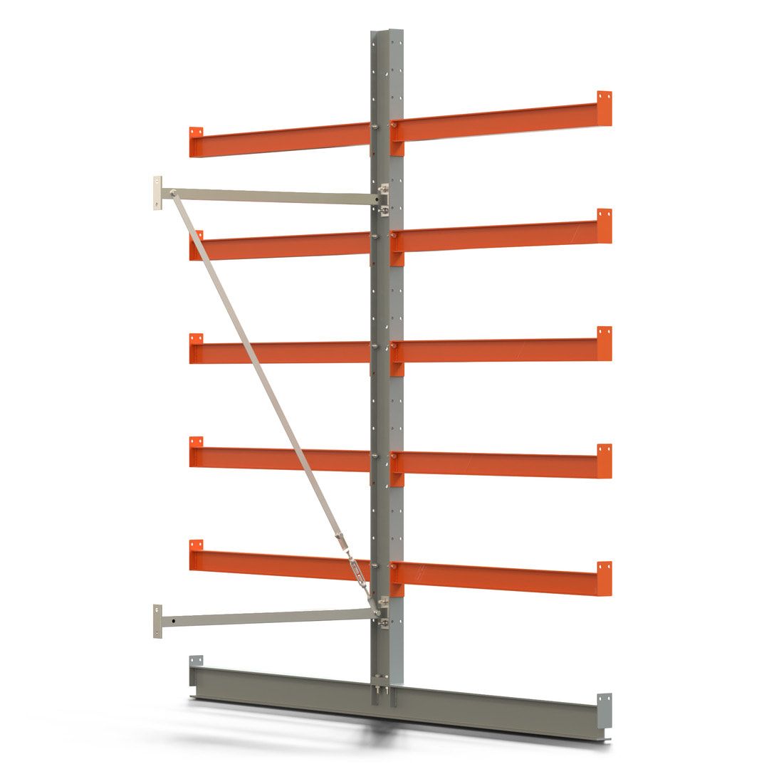 Doppelseitiges Kragarmregal, Anbauregal, 2.500 x 1.000 x 1.120 mm (HxBxT), Nutztiefe 500 mm, Kragarmlast 870 kg, KARL basic, silbergrau/reinorange