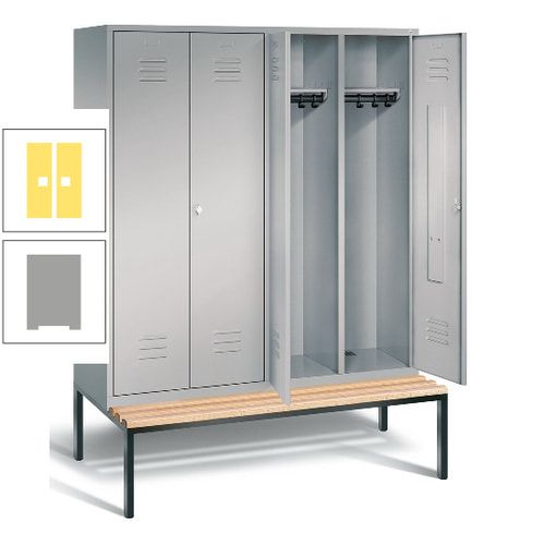 Doppel-Spindschrank, Buche Sitzbank untergebaut, 4 Abteile a 400 mm, Korpus lichtgrau, Tür anthrazitgrau, 2.090 x 1.590 x 815 mm (HxBxT)