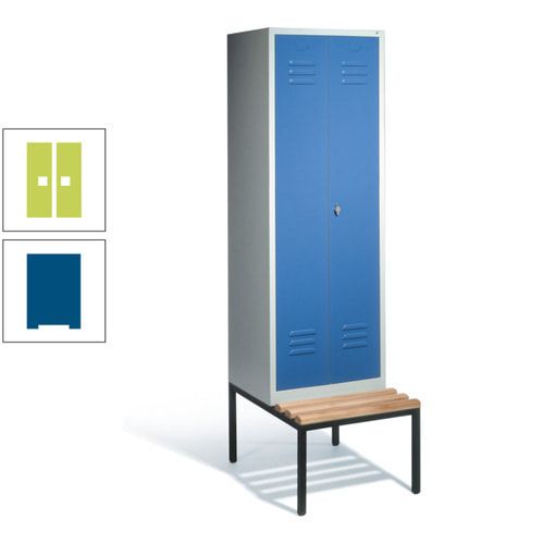 Doppel-Spindschrank, Buche Sitzbank untergebaut, 2 Abteile a 300 mm, Korpus lichtgrau, Tür anthrazitgrau, 2.090 x 610 x 815 mm (HxBxT)