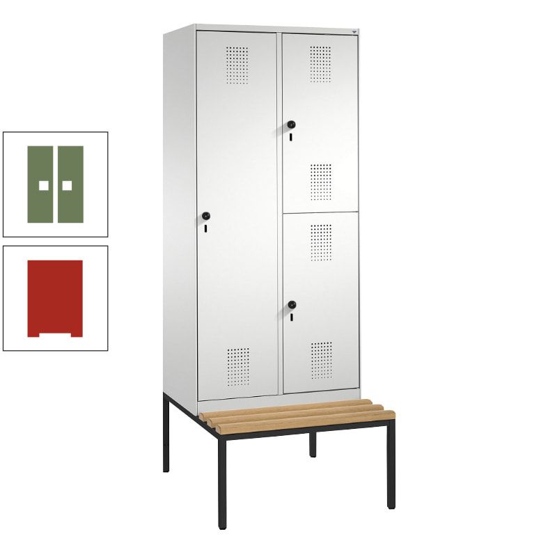 Garderobenschrank, Spind ein- und doppelstöckig Sitzbank, 2 Abteile, 3 Fächer, 2.090 x 800 x 500 mm (HxBxT), Front anthrazitgrau, Korpus anthrazitgrau
