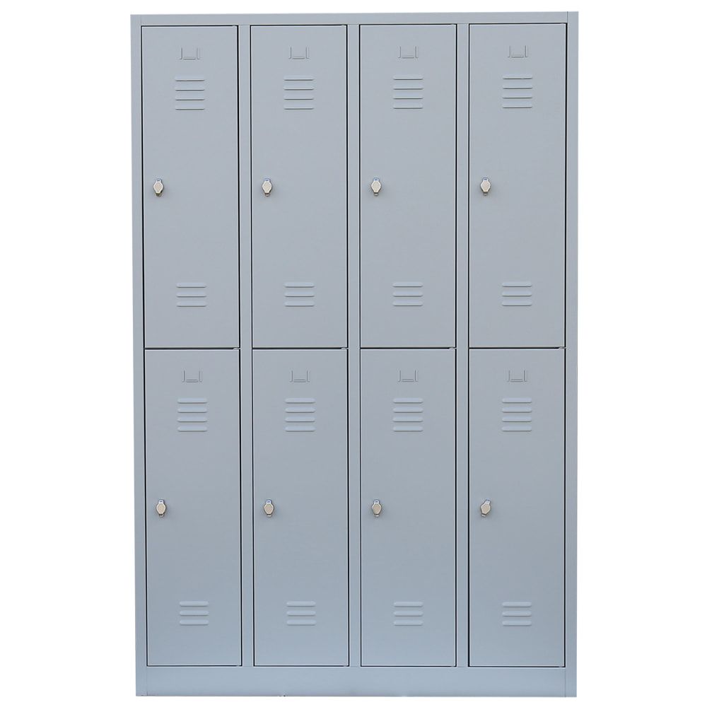 Garderobenschrank, Doppelstockspind, 4 Abteile, 8 Fächer, 1.800 x 1.170 x 500 mm (HxBxT), Stahl, Drehriegel, Korpus: lichtgrau, Front: anthrazitgrau