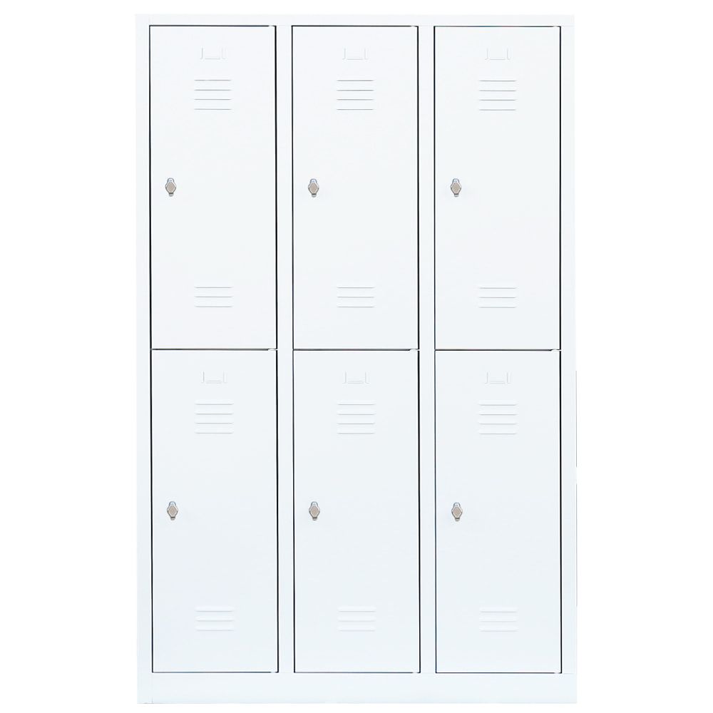 Garderobenschrank, Doppelstockspind, 3 Abteile, 6 Fächer, 1.800 x 1.185 x 500 mm (HxBxT), Stahl, Drehriegel, Korpus: lichtgrau, Front: anthrazitgrau