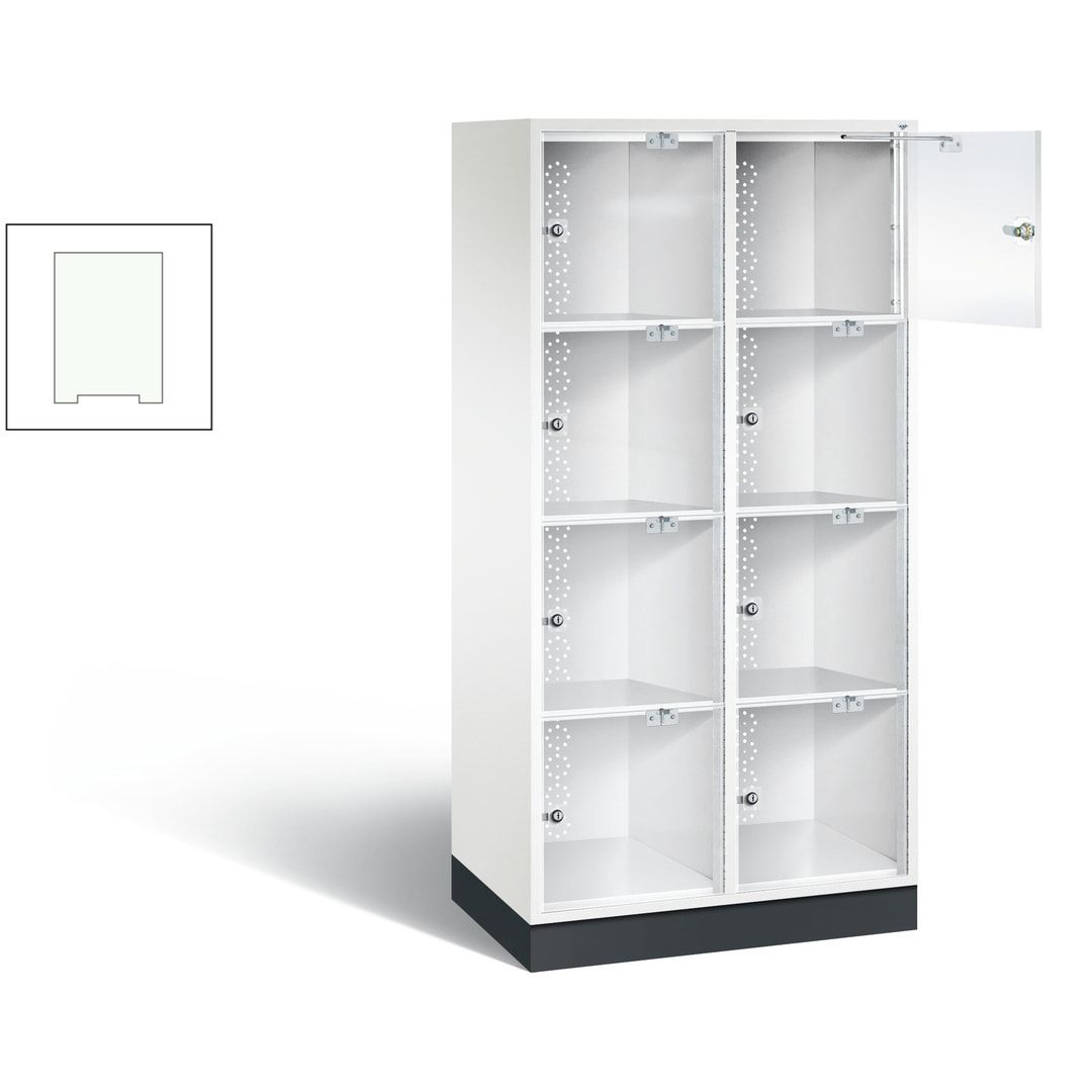 Schließfachschrank, Fächerschrank mit Türen aus Acrylglas, 2 Abteile, 8 Fächer, Zylinderschloss, 1.750 x 820 x 500 mm (HxBxT), Korpus anthrazitgrau