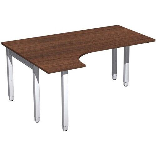 Eckschreibtisch, Ecke links, Füße einseitig verkürzt, 4-Fuß Quadrat Pro, höhenverstellbar, 680-800 x 1.600 x 1.200 mm (HxBxT), Dekor Ahorn