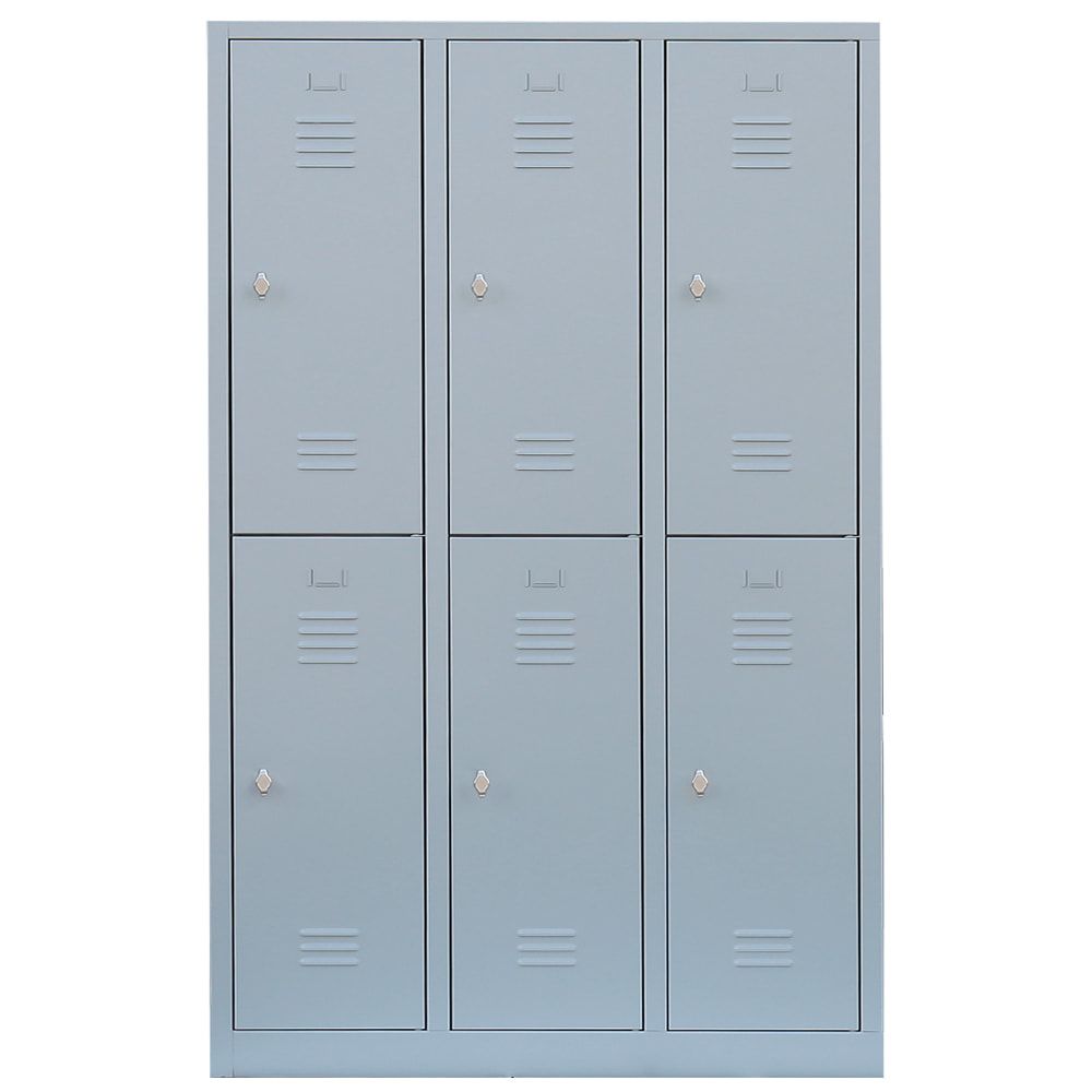 Garderobenschrank, Doppelstockspind, 3 Abteile, 6 Fächer, 1.800 x 1.185 x 500 mm (HxBxT), Stahl, Drehriegel, Korpus: lichtgrau, Front: anthrazitgrau