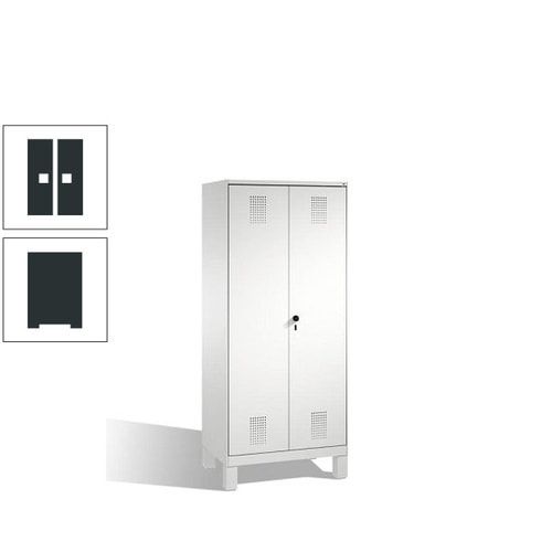 Doppel-Spind, Doppeltüren, Garderobenschrank mit Füßen, 2 Abteile a 400 mm, Korpus anthrazitgrau, Tür anthrazitgrau, 1.850 x 800 x 500 mm (HxBxT)